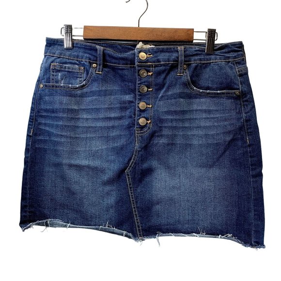 Altar'd State Jean Mini Skirt Womens L Frayed Distressed Button Fly Wildcat Wash - Picture 1 of 8